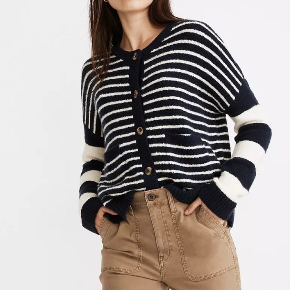 Madewell Sweaters - Madewell Stripe-Play Colburne Cardigan Sweater in Coziest Textured Yarn